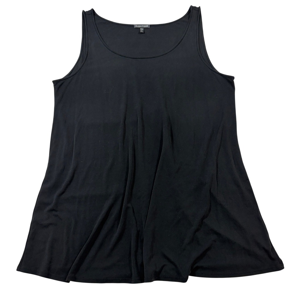 Eileen Fisher Black 100% Silk Scoop Neck A-Line Sleeveless Tank Top XL